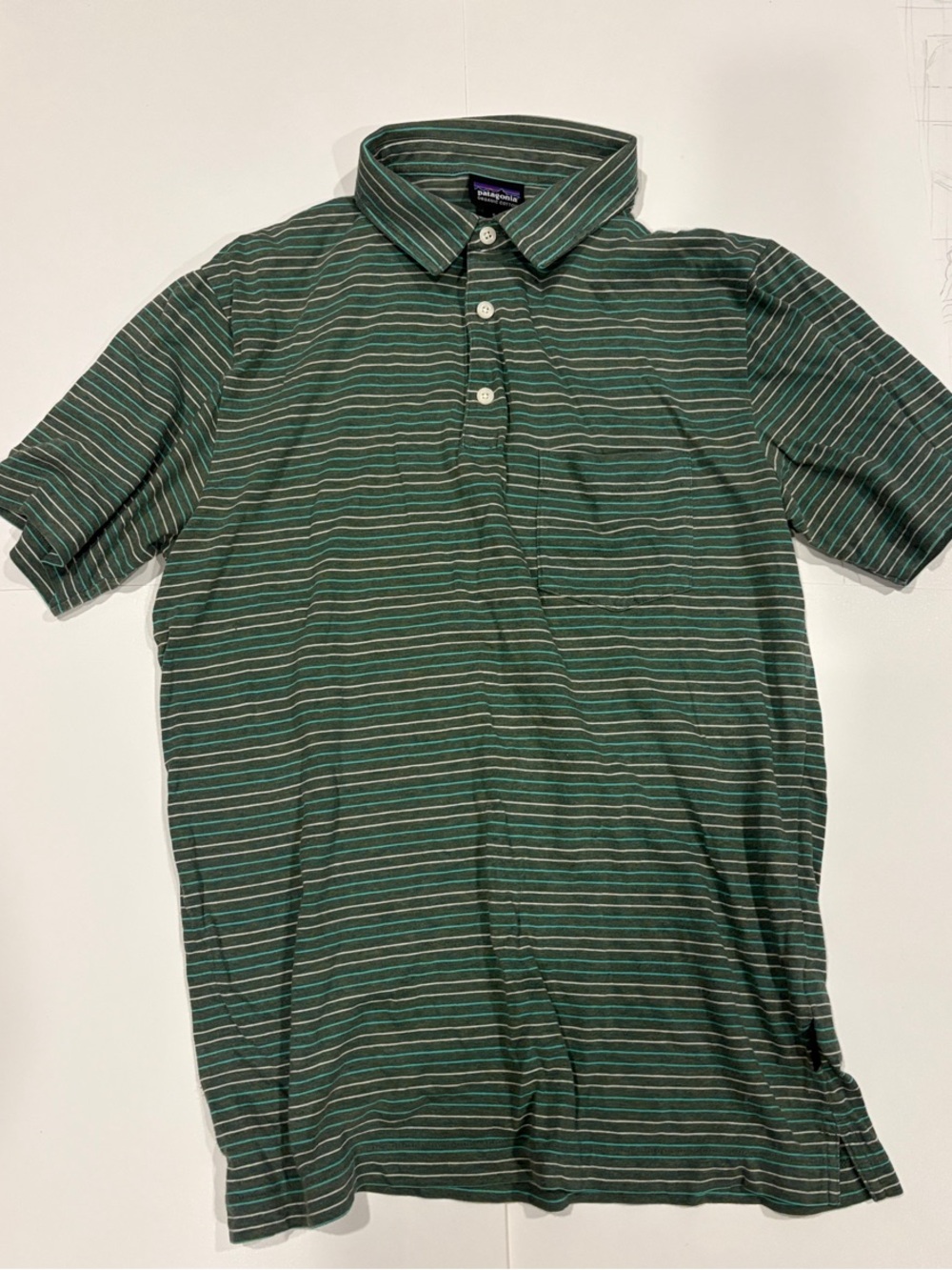 Patagonia Daily Green Striped Polo organic Cotton